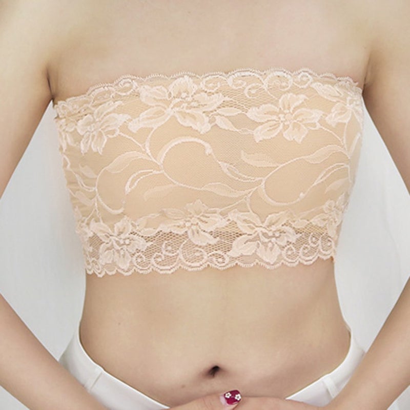 LUOEM 3pcs Women's Floral Lace Tube Top Stretchy Strapless Non-Padded Bandeau, Black, White, Skin, X-Large - Image 4
